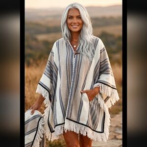 Striped Fringe Poncho